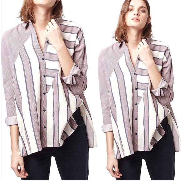 TopShop| Stripe Button Front High/Low Shirt - Picture 5 of 5